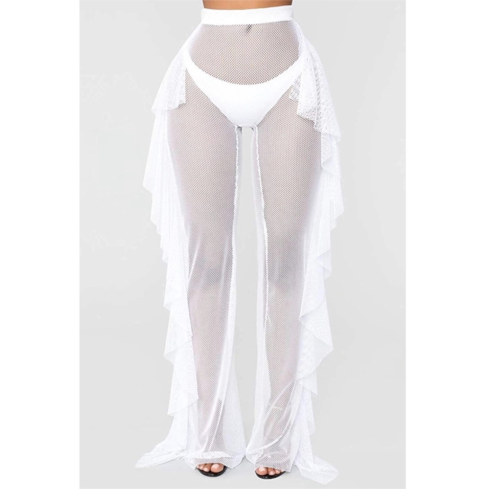 Sheer Mesh Ruffle Swimsuit  Bottom Cover up Pants